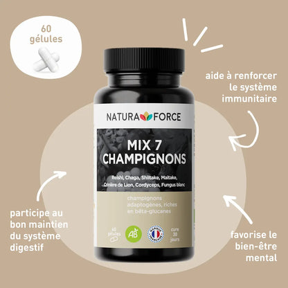 Mix 7 Champignons BIO – Natura Force | Immunité, Énergie & Vitalité